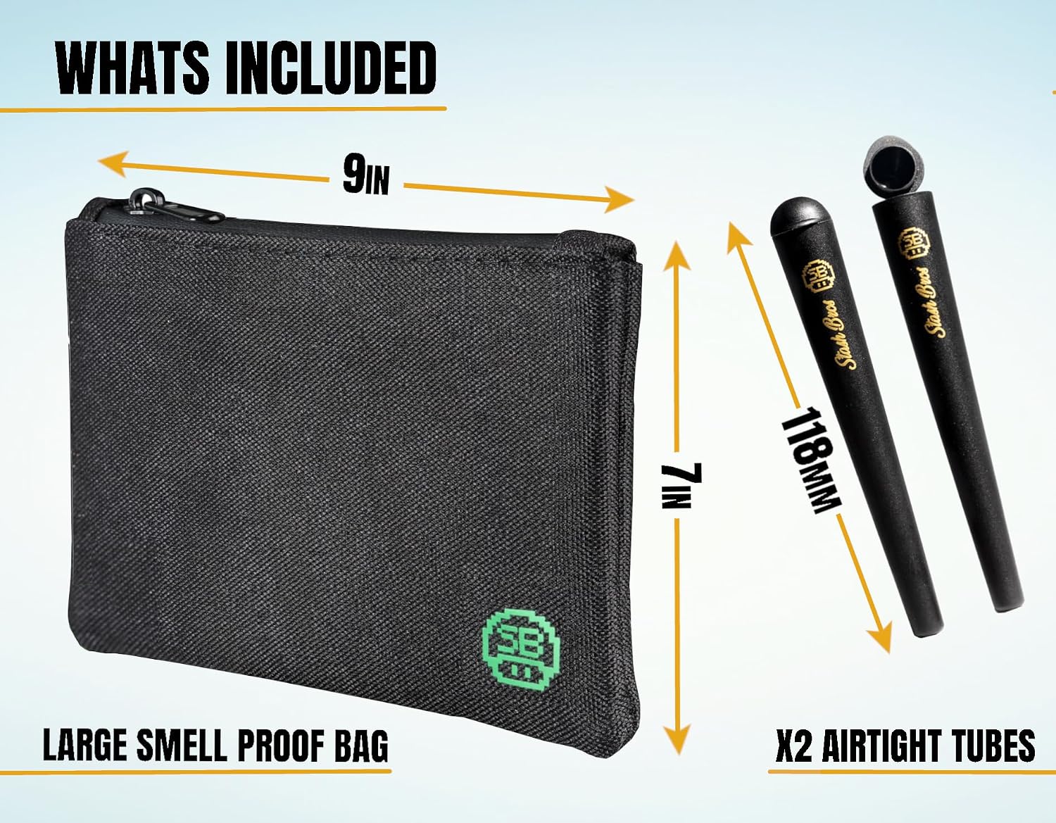 Stash Bros Smell Proof Bag & 2 Airtight Tubes - Smell Proof Container & accessories