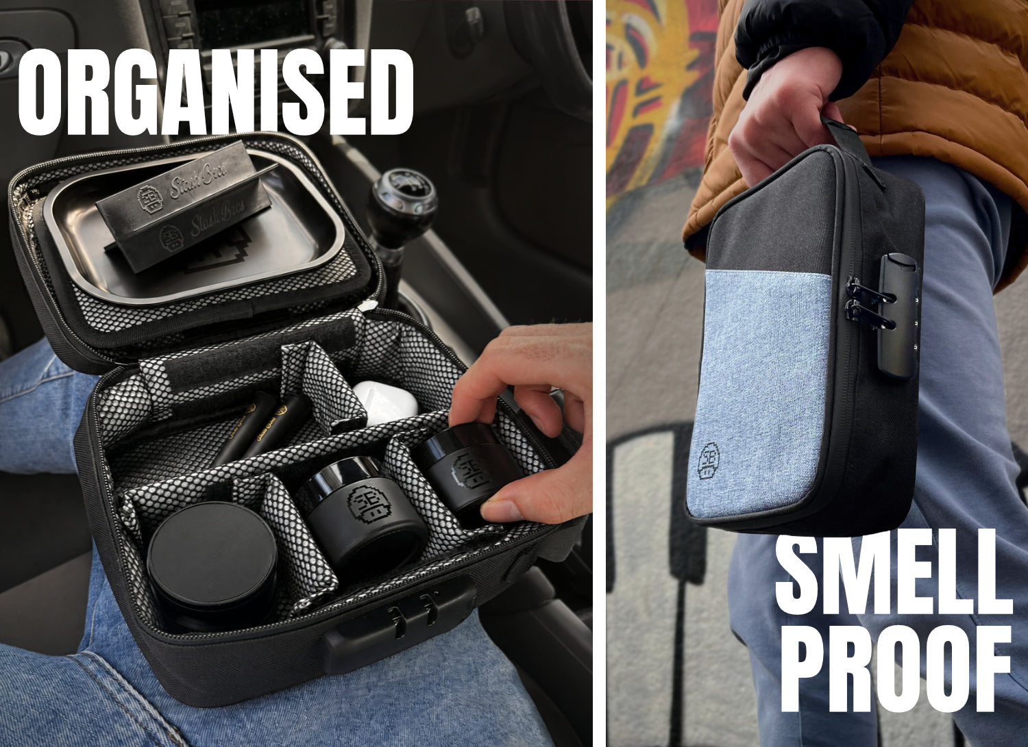 Stash Bros Smell Proof Case with 2 Airtight Tubes, Rolling Tray, V-Card and 2x UV Jar