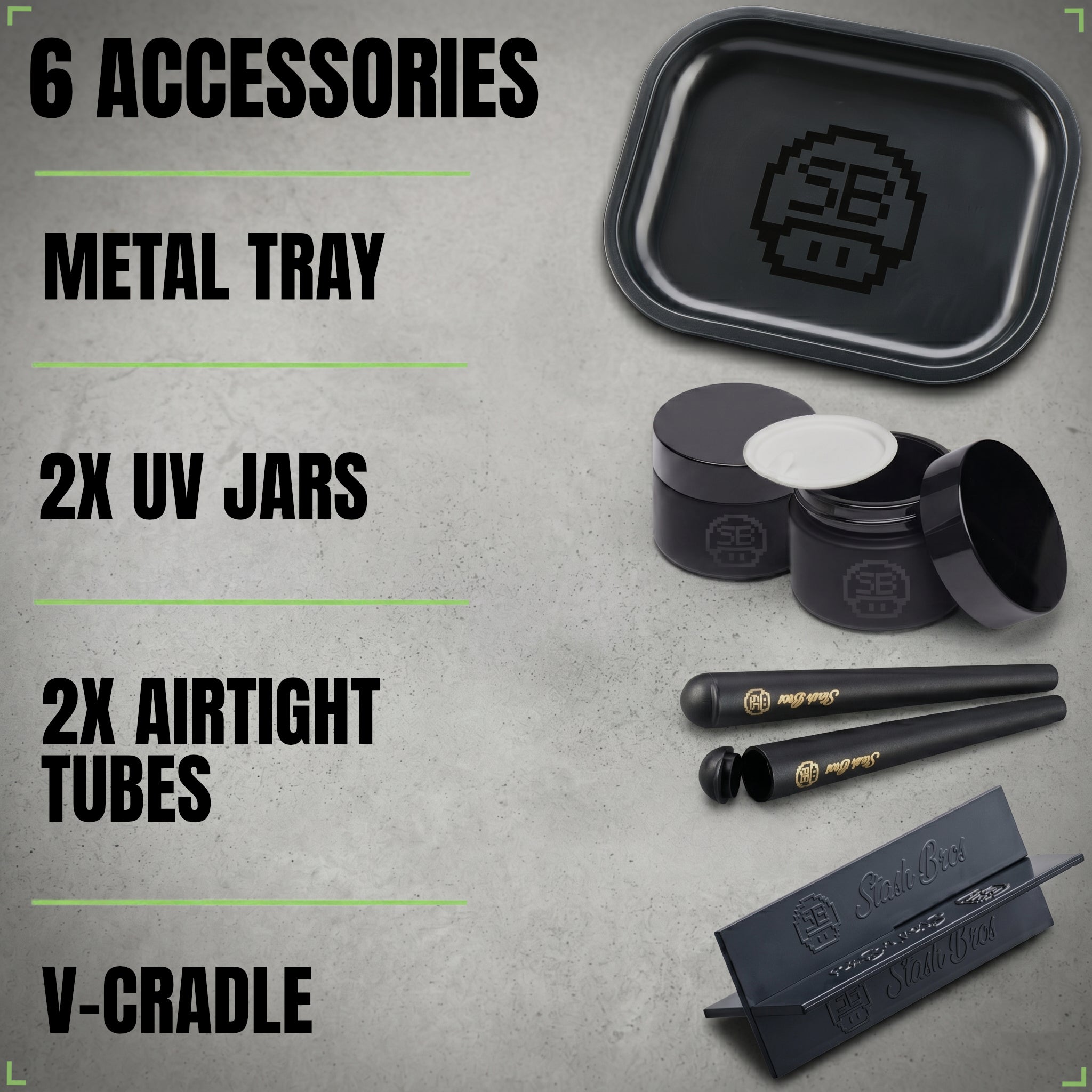 Stash Bros Smell Proof Case with 2 Airtight Tubes, Rolling Tray, V-Card and 2x UV Jar