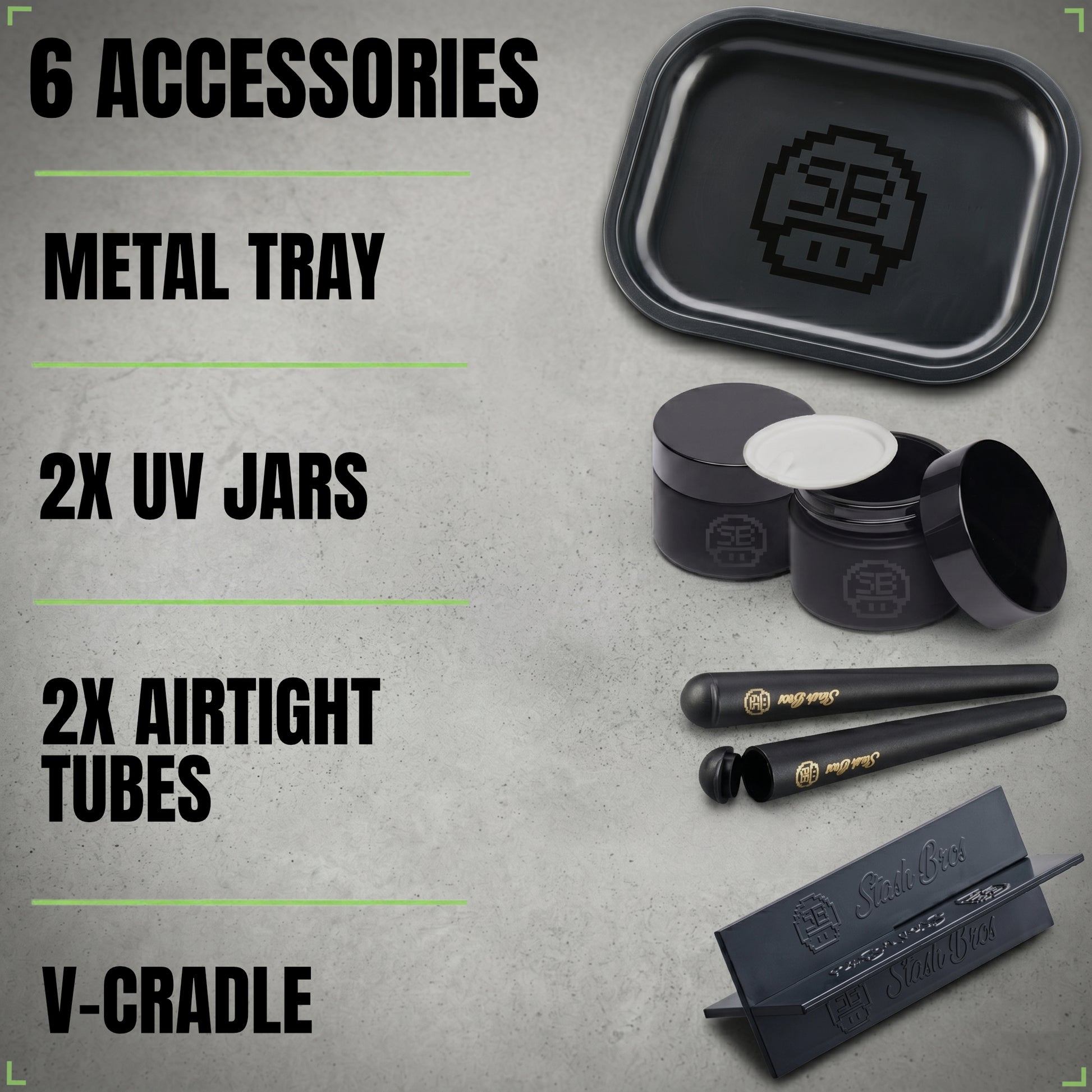 Stash Bros Smell Proof Case with 2 Airtight Tubes, Rolling Tray, V-Card and 2x UV Jar