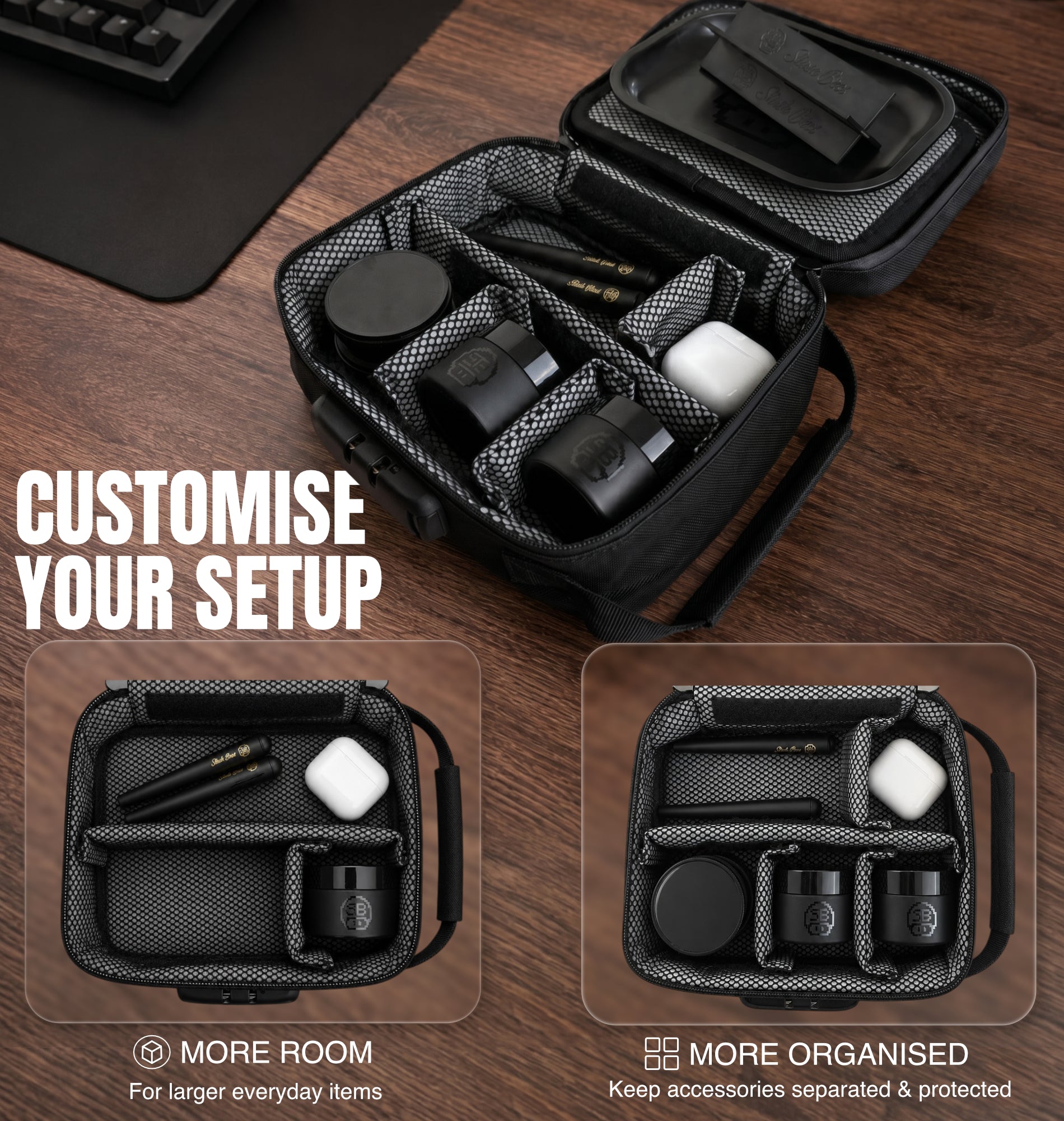 Stash Bros Smell Proof Case with 2 Airtight Tubes, Rolling Tray, V-Card and 2x UV Jar